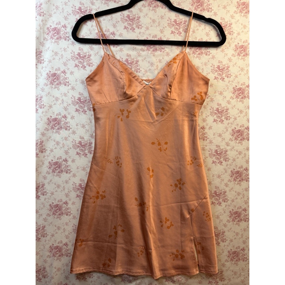 Princess Polly Satin Floral Mini Slip Dress Peach Orange Size 4